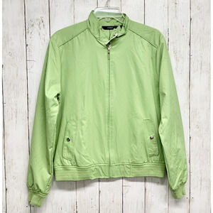 Izod‎ Jacket Women Size Medium Green Collared Full Zip Long Sleeve Windbreaker